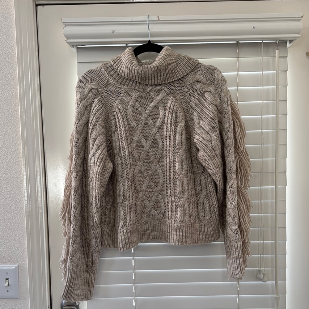 Cream Cowl Neck Cable Knit Sweater